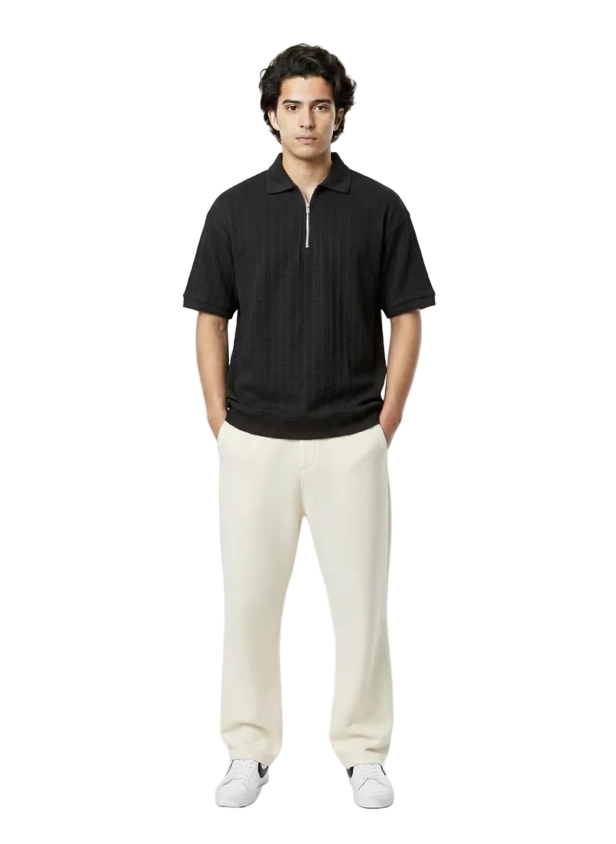 Men’s Textured Quarter-Zip Knit Polo