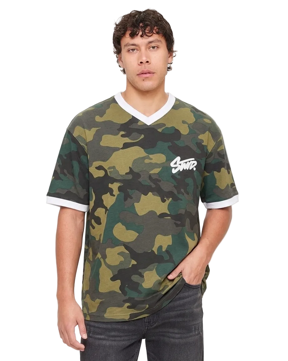Men’s Urban Camo V-Neck Streetwear Tee