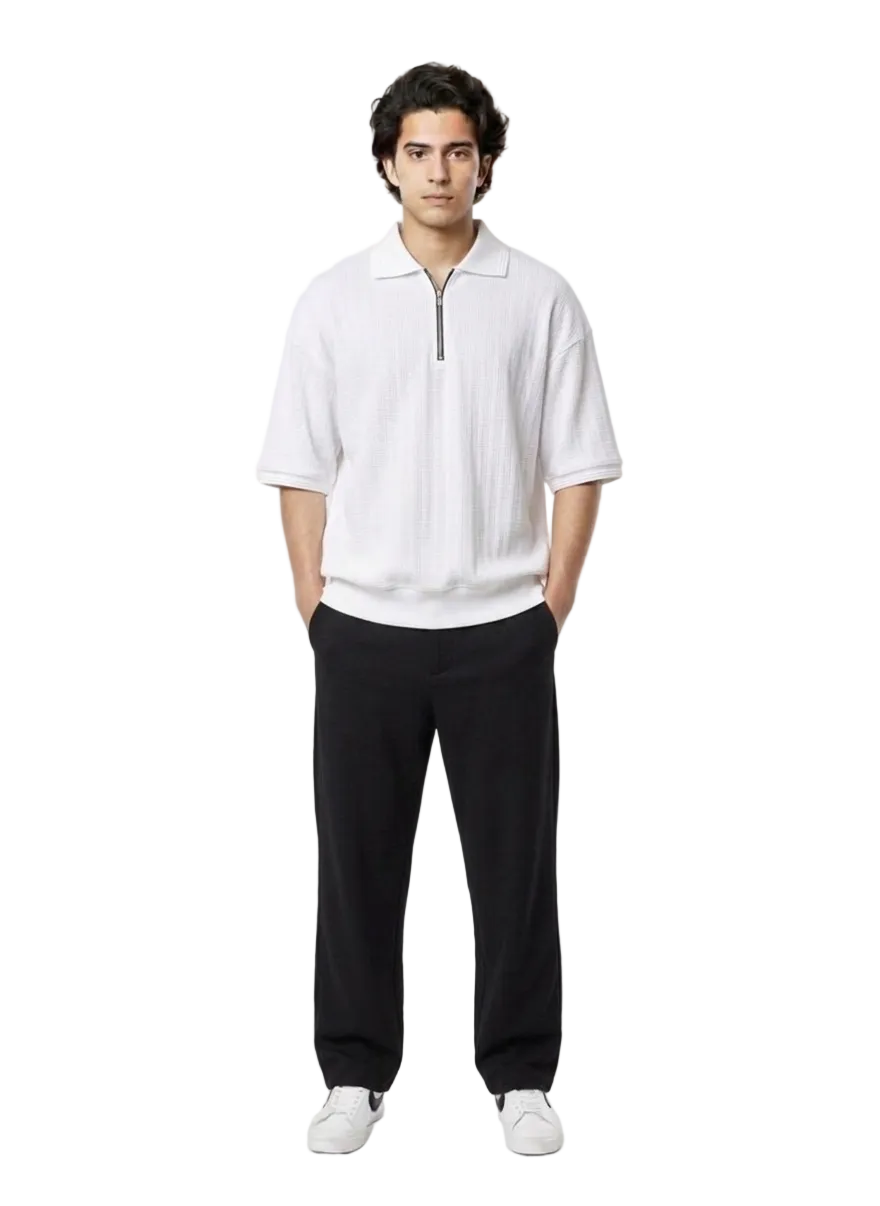 Men’s Textured Quarter-Zip Knit Polo