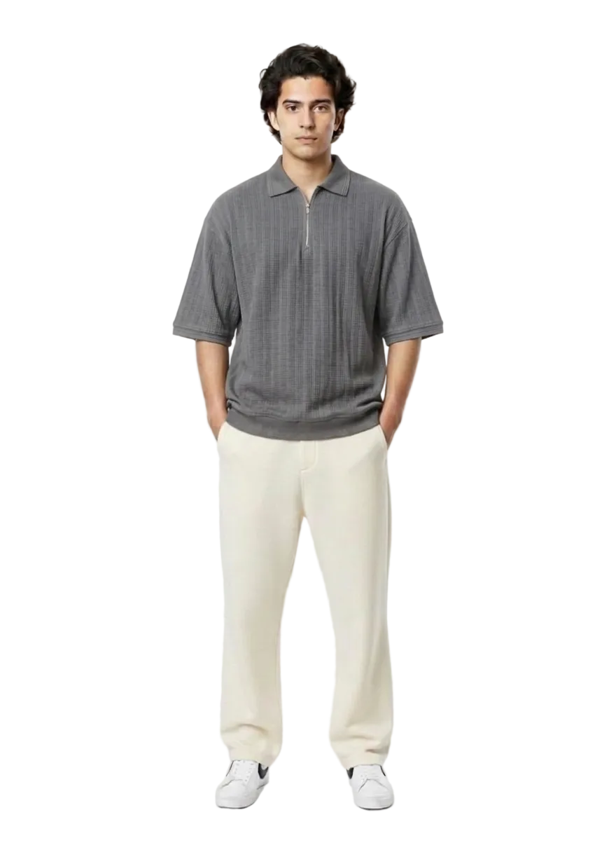 Men’s Textured Quarter-Zip Knit Polo